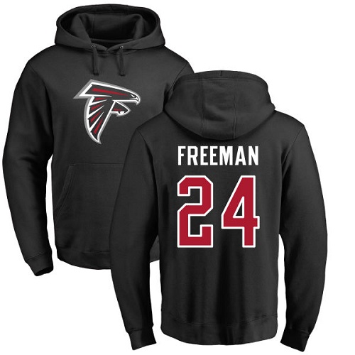 Atlanta Falcons Men Black Devonta Freeman Name And Number Logo NFL Football #24 Pullover Hoodie Sweatshirts->nfl t-shirts->Sports Accessory